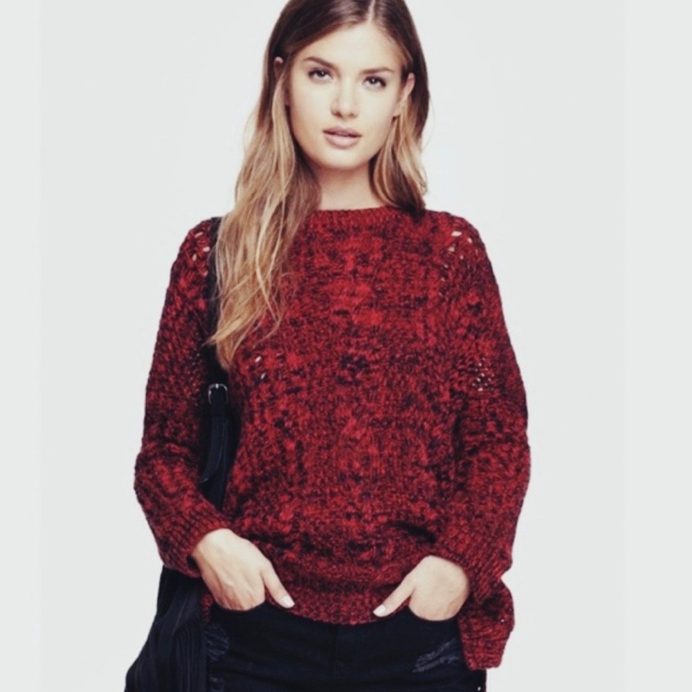 Express Red & Black Oversized Cable Knit Chunky Sweater - Picture 3 of 10